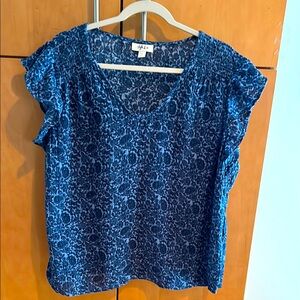 Style & Co. Blue Smocked Cap Sleeve 100 % Cotton  Blouse
